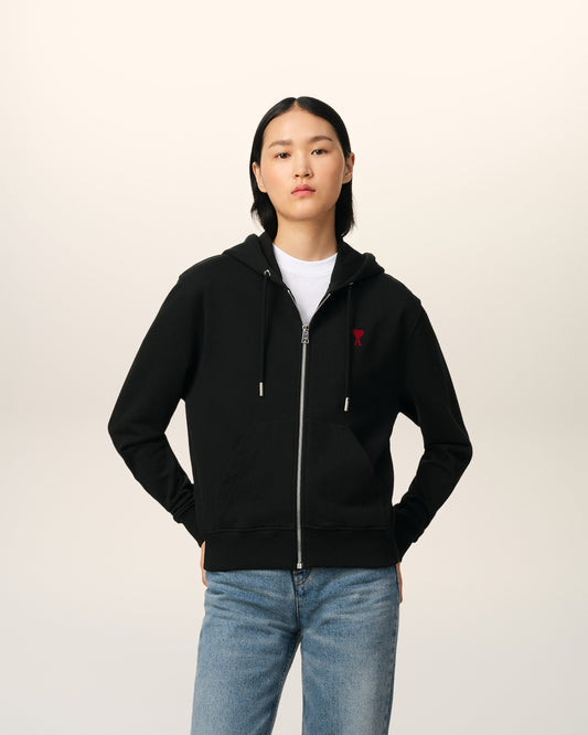 Black Organic Cotton Ami De Coeur Zipped Hoodie