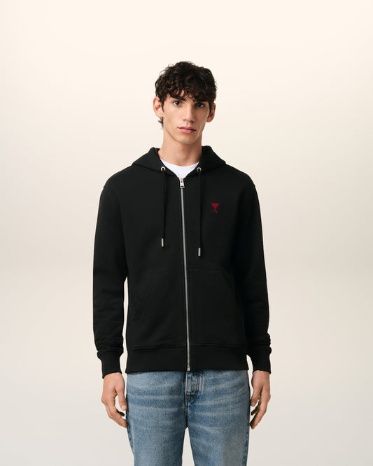Black Organic Cotton Ami De Coeur Zipped Hoodie