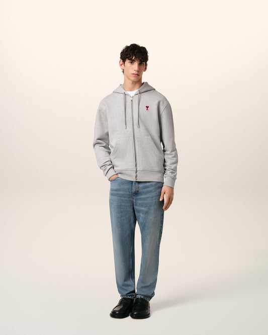 Grey Cotton Ami de Coeur Zipped Hoodie
