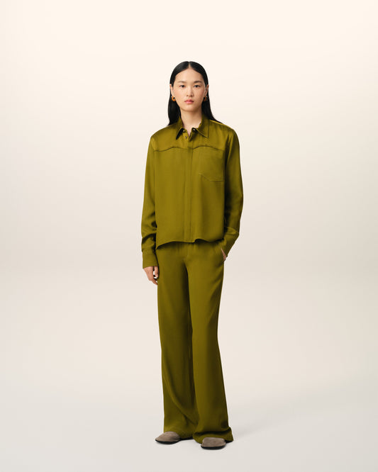 Khaki Contrasted Top Long Sleeve Shirt