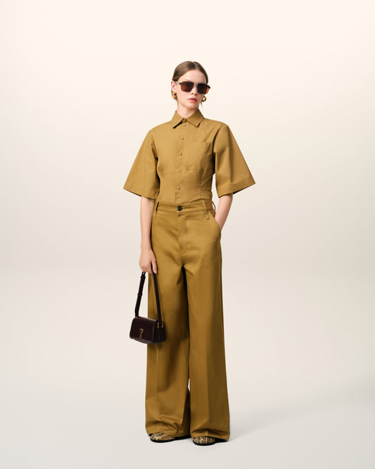 Mustard Cotton Short Sleeve Shirt
