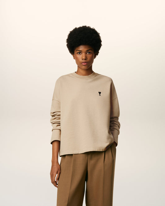 Beige Cotton Contrasted Ami De Coeur Sweatshirt