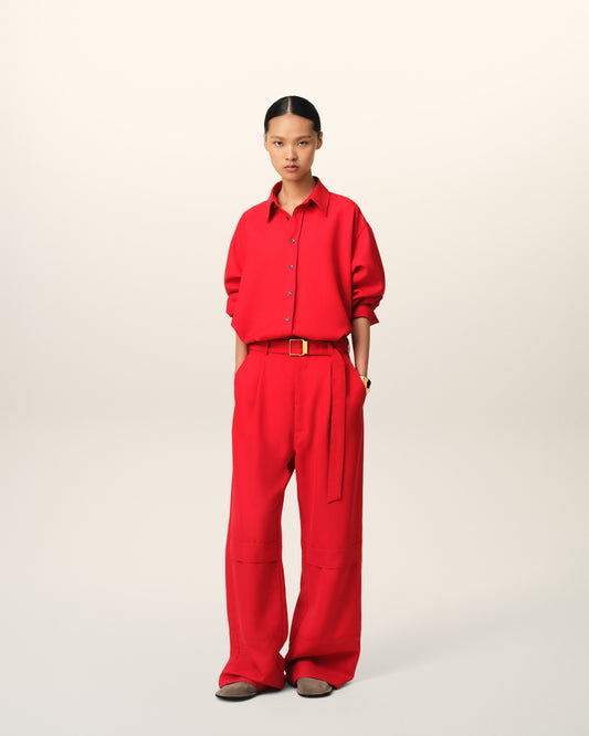 Red Wool Cargo Trousers