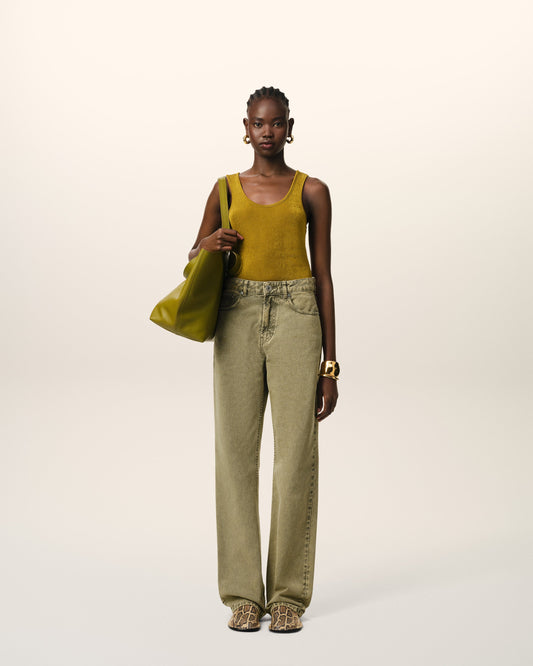 Green Cotton Large Fit Jeans