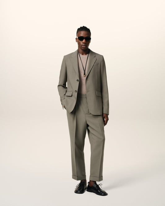 Taupe Wool Two Buttons Jacket