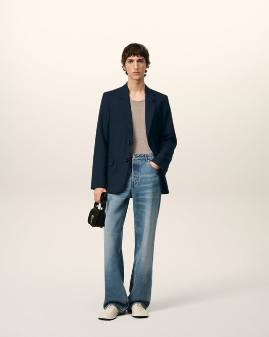 Blue Wool Two Button Jacket