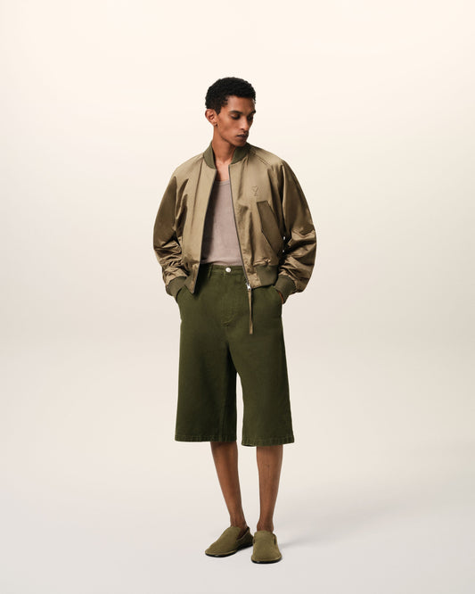 Green Cotton Wide Fit Bermuda Short