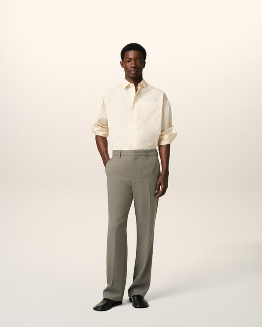 Taupe Wool Straight Fit Trousers
