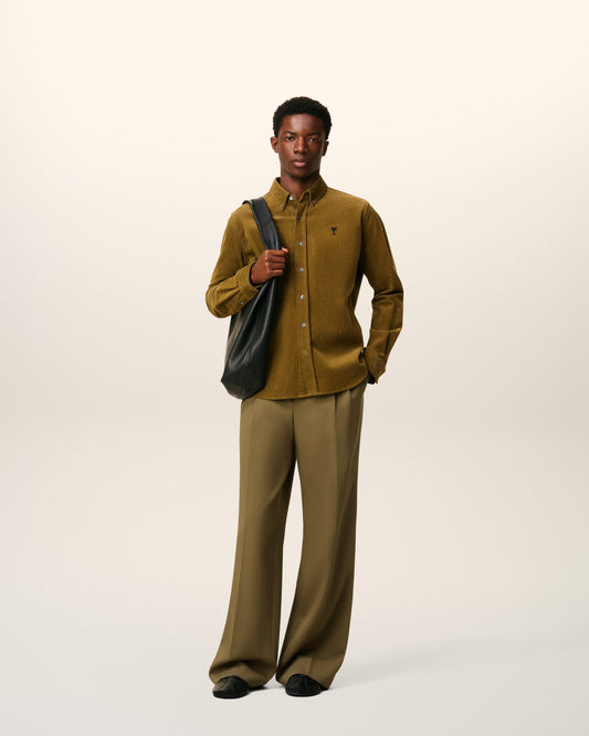 Green Wool Low Waist Wide Trousers