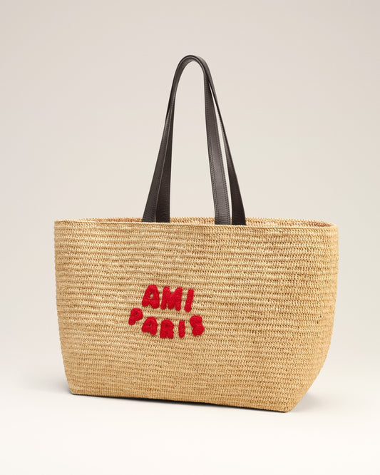 Beige Natural Raffia AMI Paris Tote Bag