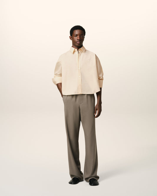 Beige Cotton Cropped Oversized Shirt