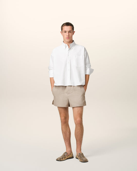 White Cotton Cropped Oversized Shirt