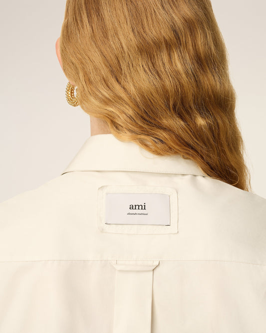 White Cotton Raw Edged Stitching Oversized Shirt