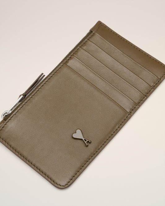 Green Smooth Leather Ami De Coeur Zipped Card Holder