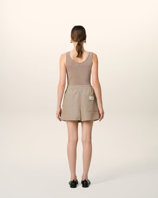 Beige Wool Elasticated Short