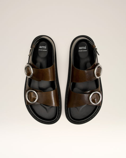 Green Leather Fussbet Midi Sandals