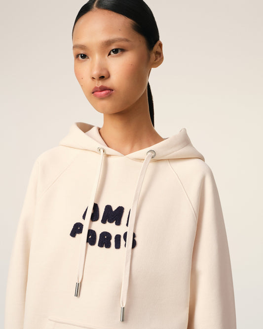 Beige Cotton Hoodie With Ami Paris Patch