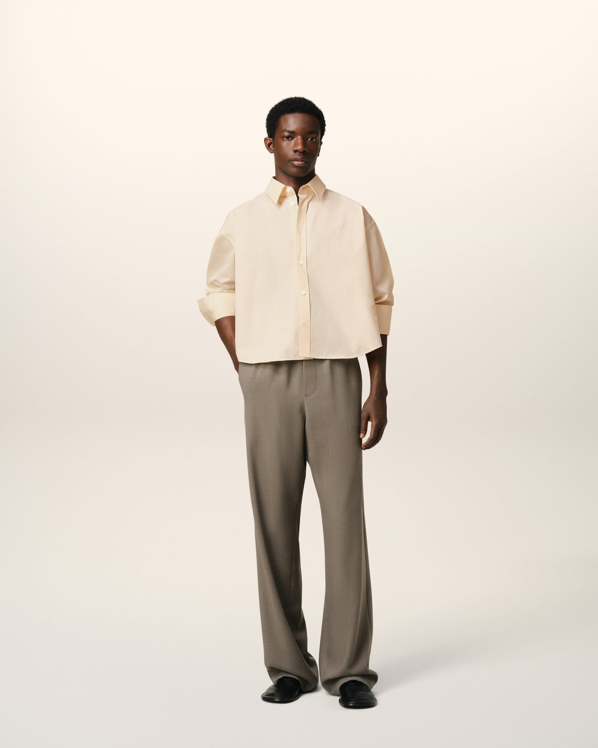 Beige Cotton Cropped Oversized Shirt