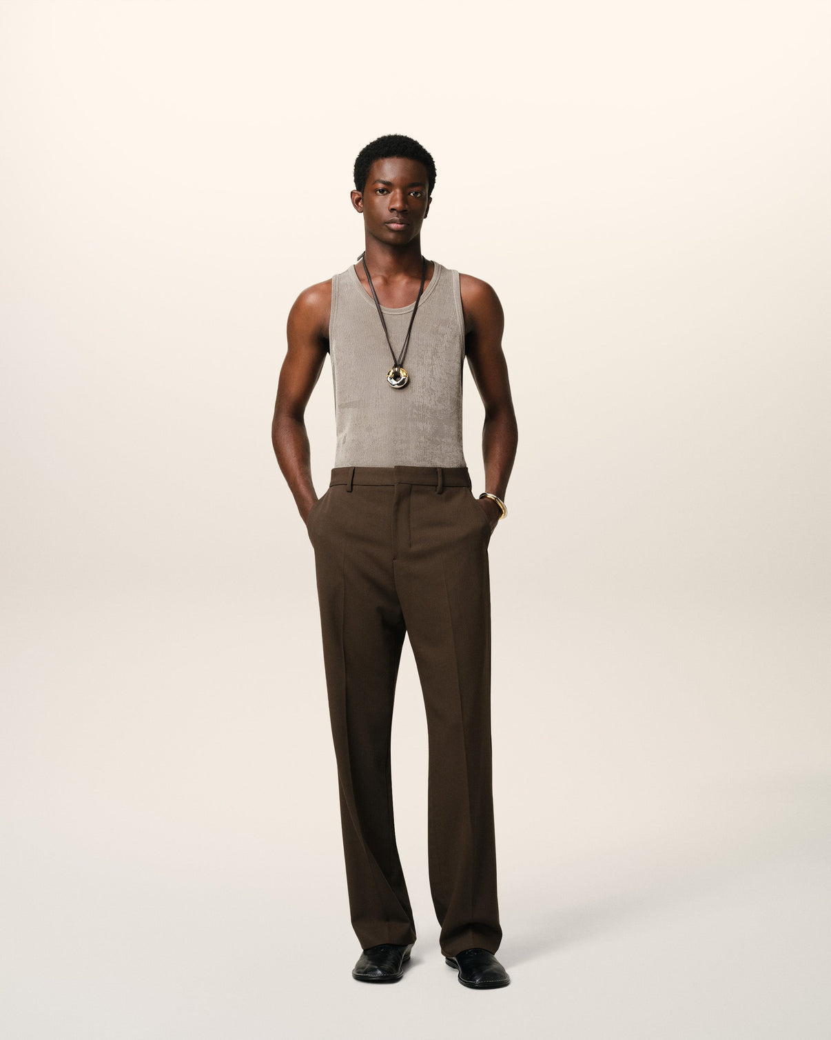 Beige Light Shiny Rib Jersey Tanktop