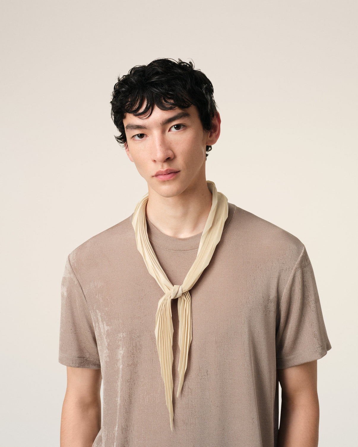 Beige Pleated Diamond Shaped Scarf
