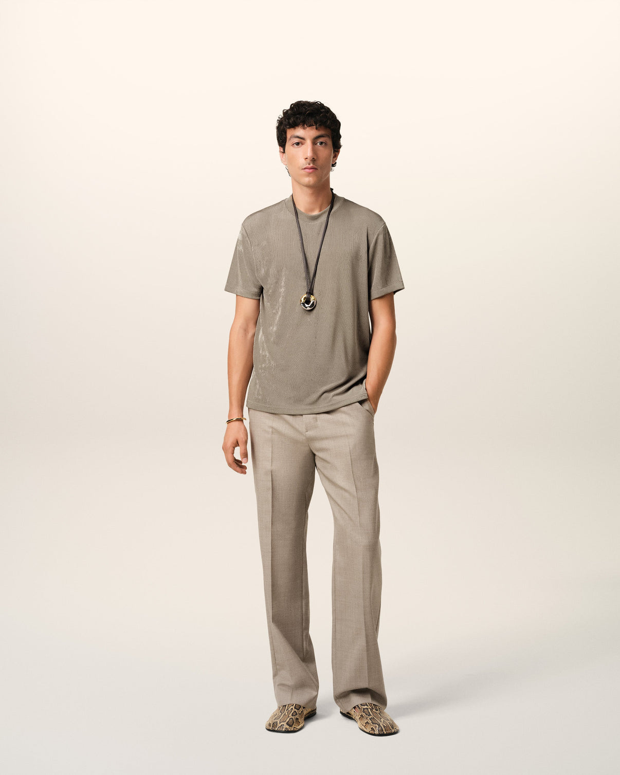 Beige Rib Jersey Short Sleeve T-Shirt