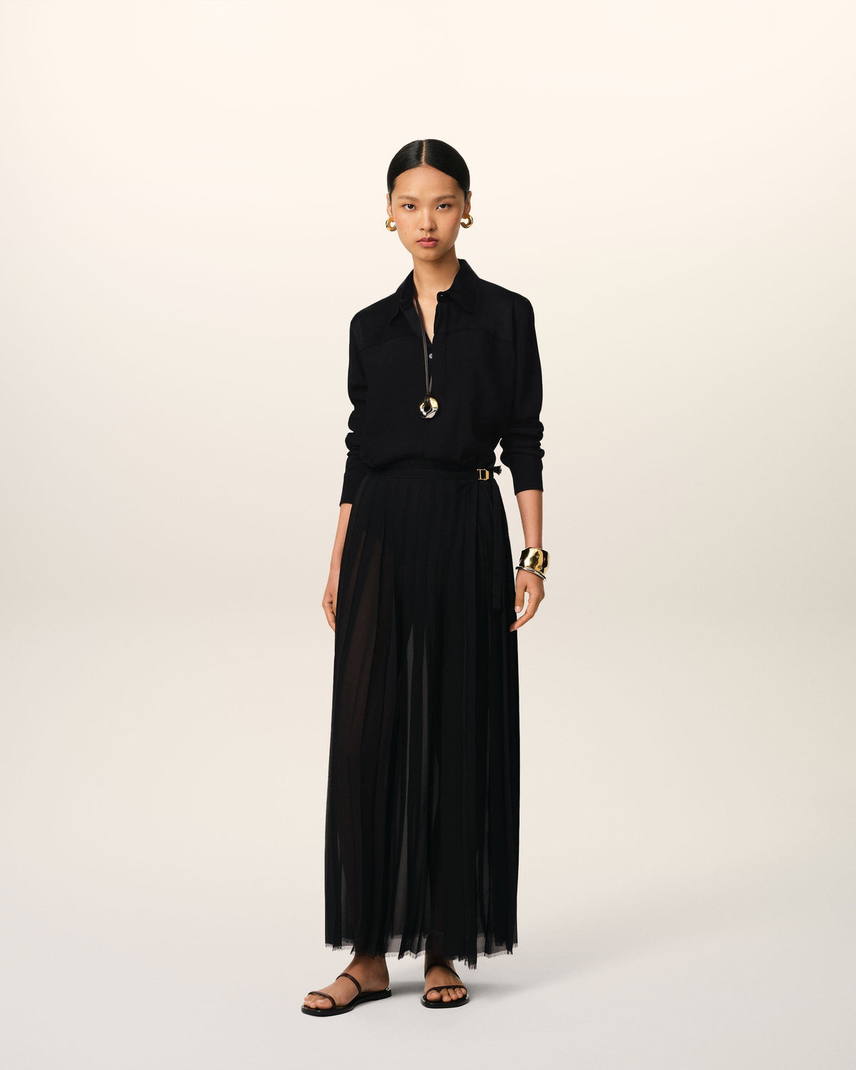Black Contrasted Top Long Sleeve Shirt