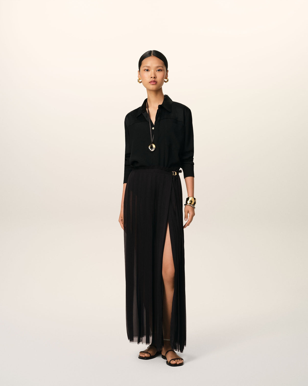 Black Long Pleated Skirt