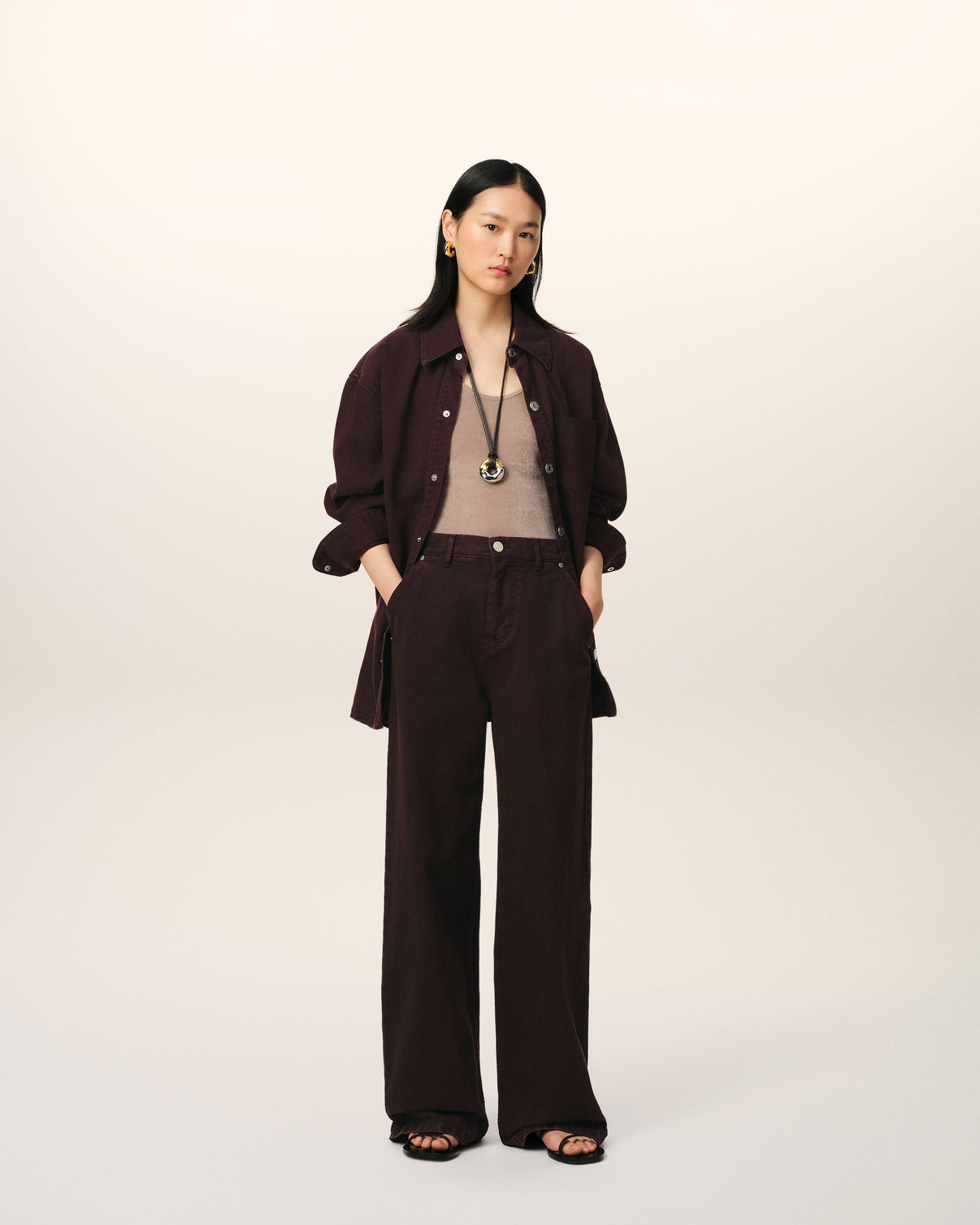 Burgundy Cotton Wide Fit Jeans