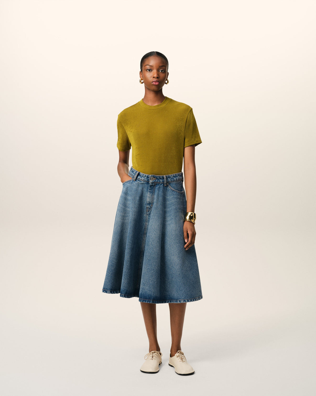 Khaki Rib Jersey Short Sleeve T-Shirt